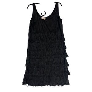 California Costume Flapper Dress Fringe Sequin Sleeveless‎ Black Large